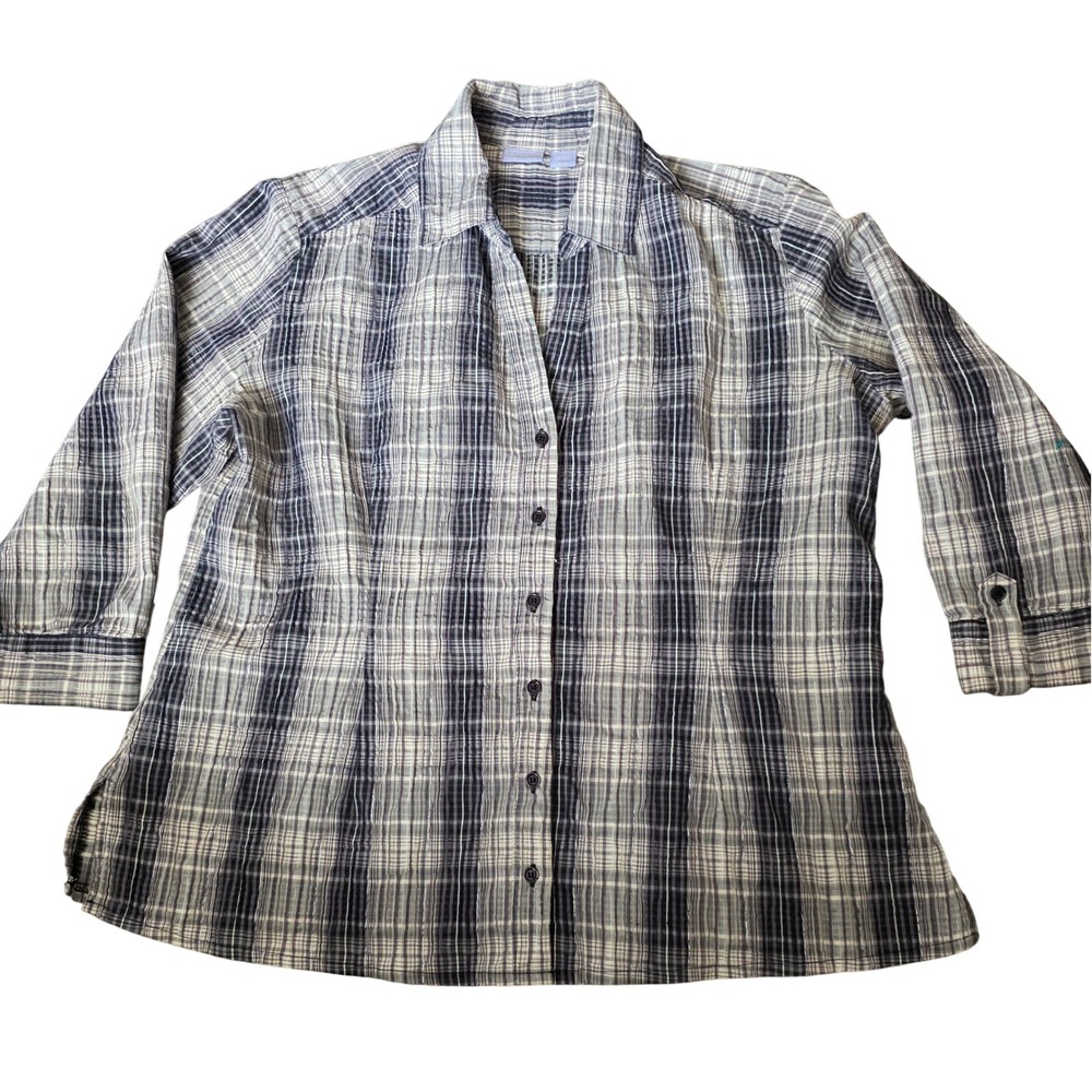 Laura‎ Scott Women's Plaid Button Down Shirt 3/4 Sleeve XL